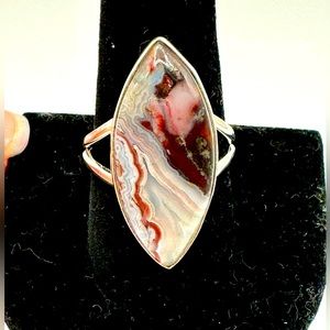 Mexican Crazy Lace Agate 925 sterling ring. Size 10.25